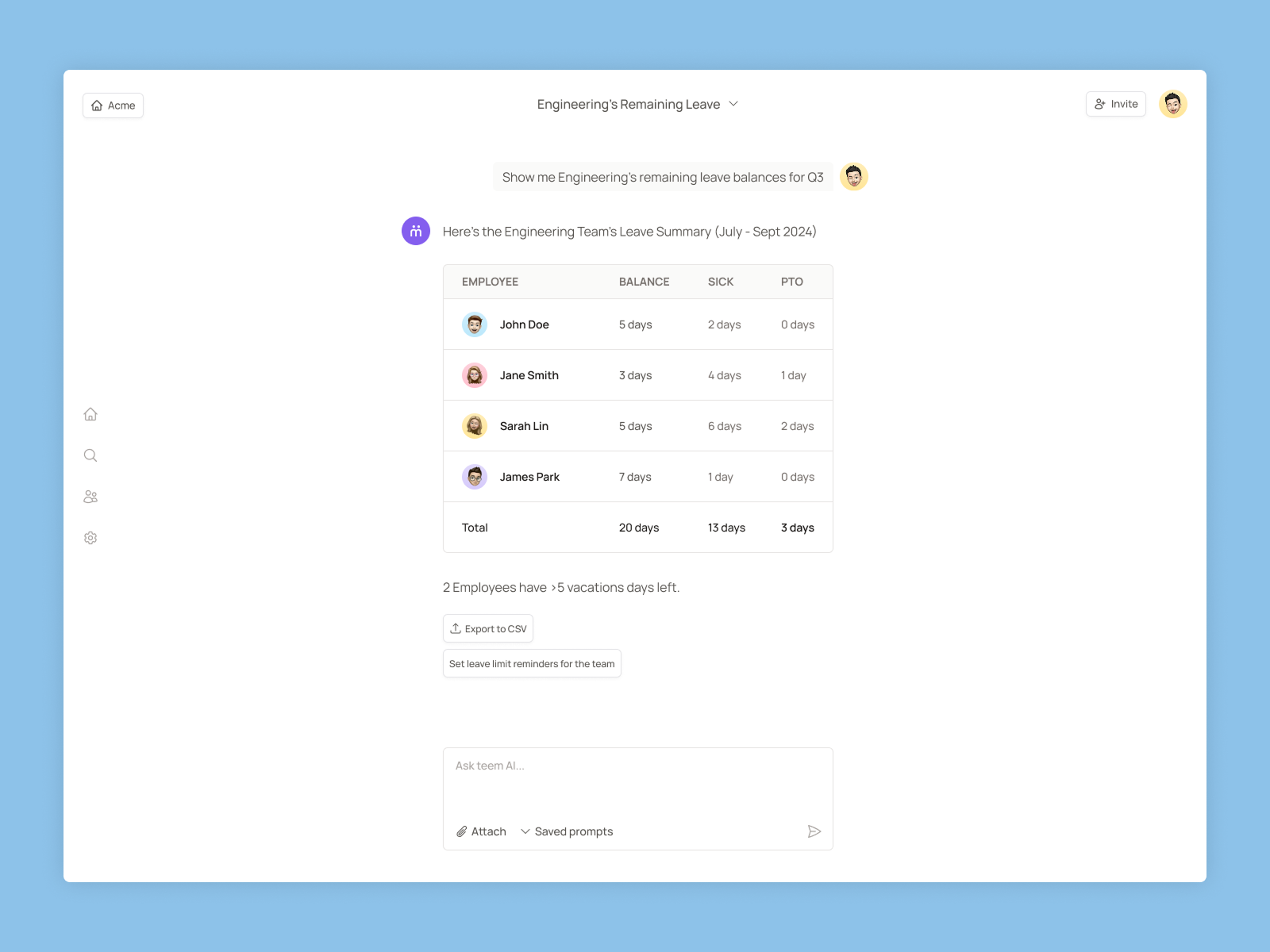Teem conversational interface