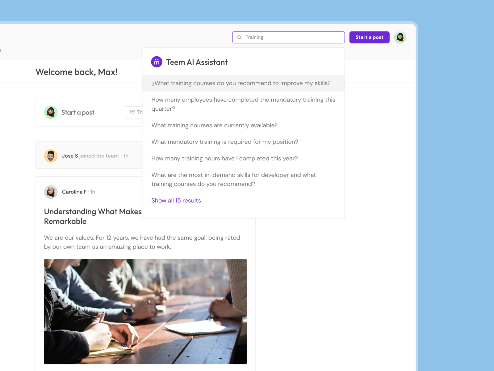 Teem dashboard and analytics